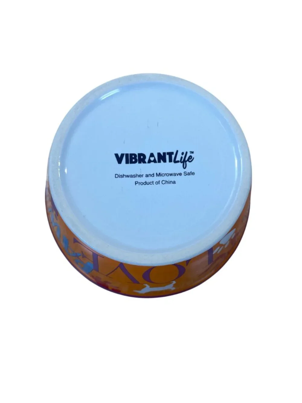 Vibrant Life Ceramic Paw Print Live Love Dog Bowl Feeder Orange